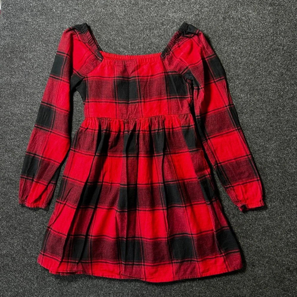 Gap Kids Girls Red Black Buffalo Plaid Smocked Dress Long Sleeve Size M 8-9